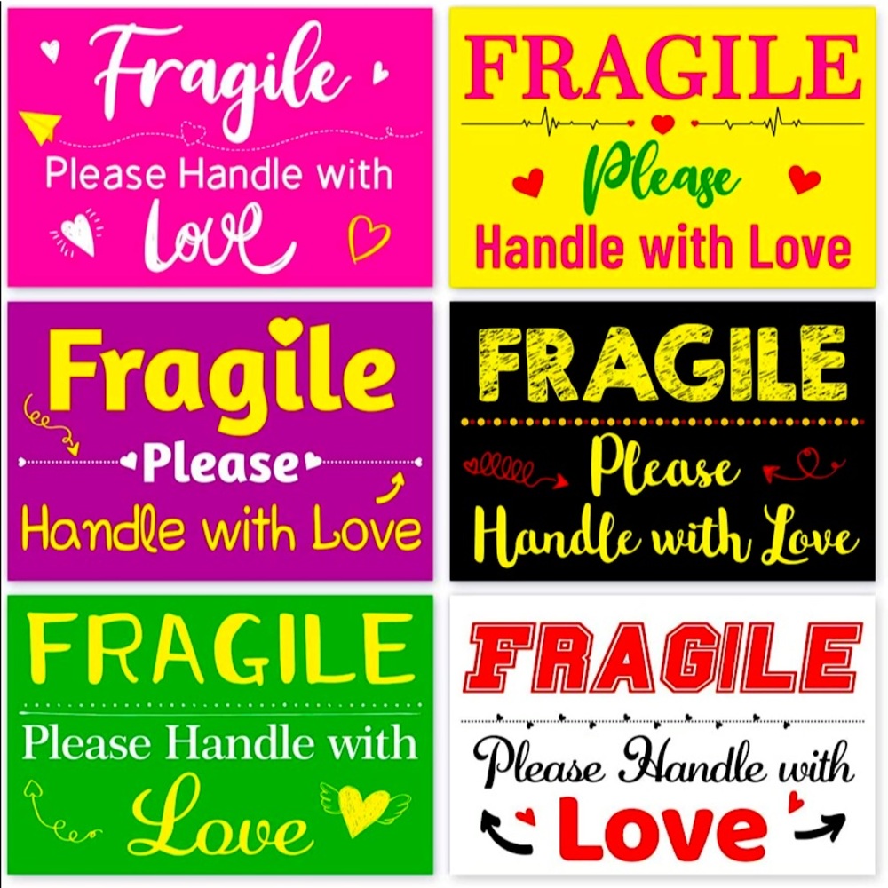 20 2x3 Fragile Stickers Colorful Shipping Labels